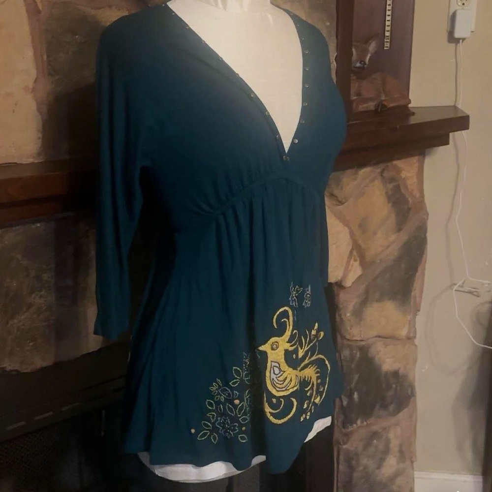 Soul Revival Deep Teal Tunic with Golden Accents